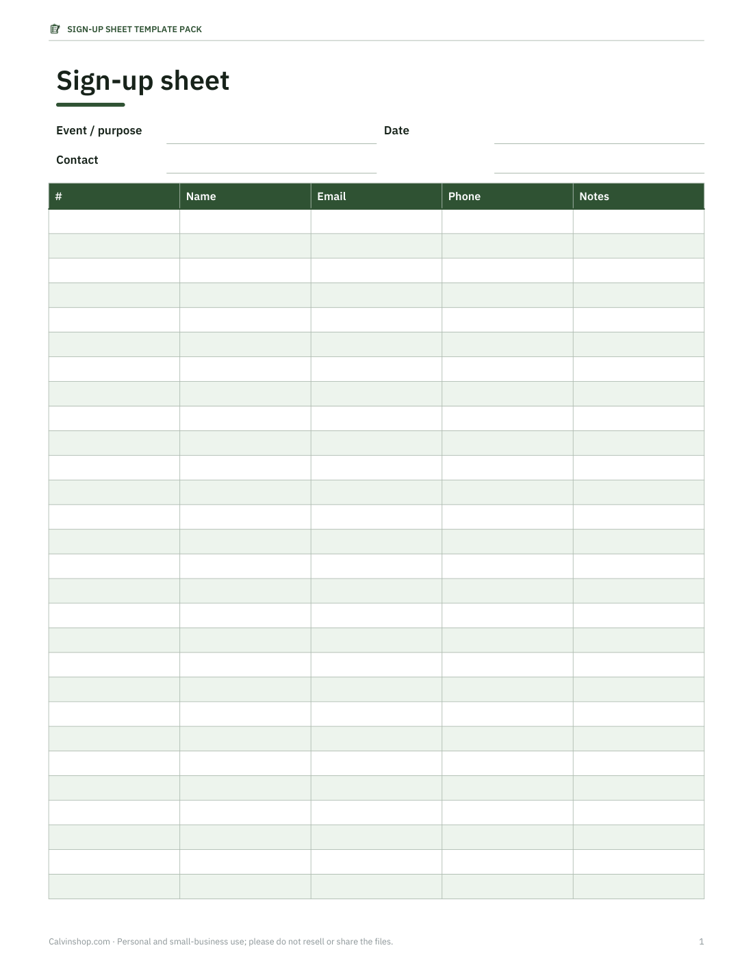 Preview of the first page of General sign-up